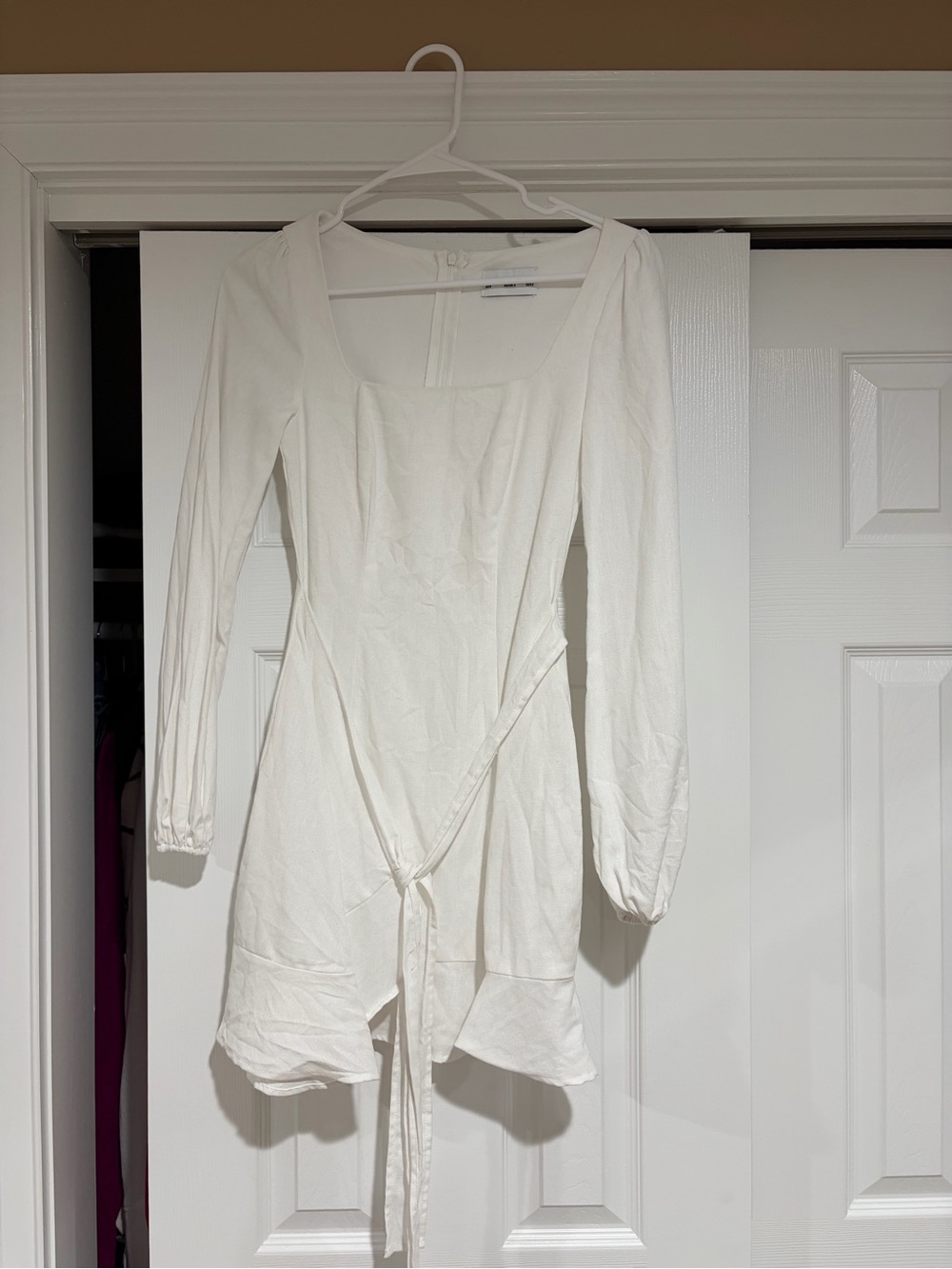 Princess Polly Cream White Long-Sleeve Tie-Front Mini Dress